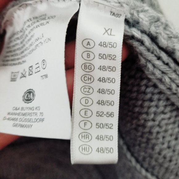 CANDA Germany Grey Wool Knit Ribbed Cable Short Sleeve Cardigan Sweater XL - Picture 6 of 6